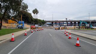 Riverside Road closed, directing traffic right into the Jetty Bar (where we had beer)