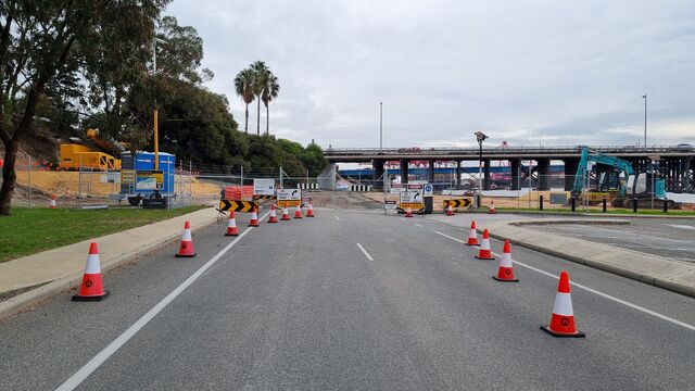 Riverside Road closed, directing traffic right into the Jetty Bar (where we had beer)