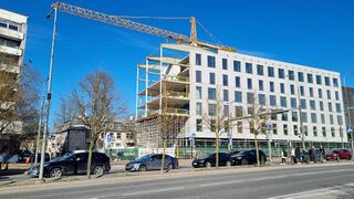New Hilton hotel, with large cantilever structure