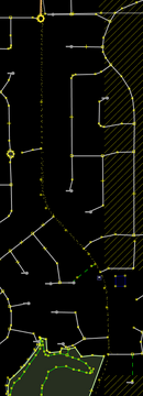 Screenshot from JOSM, showing GPS traces where Hamtilton Road used to be.